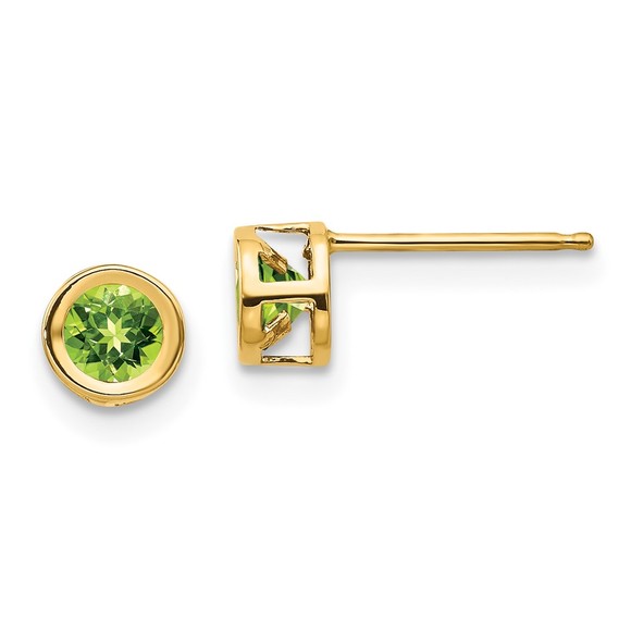 14k Yellow Gold 4mm Bezel August/Peridot August Birthstone Post Earrings - Picture 1 of 4
